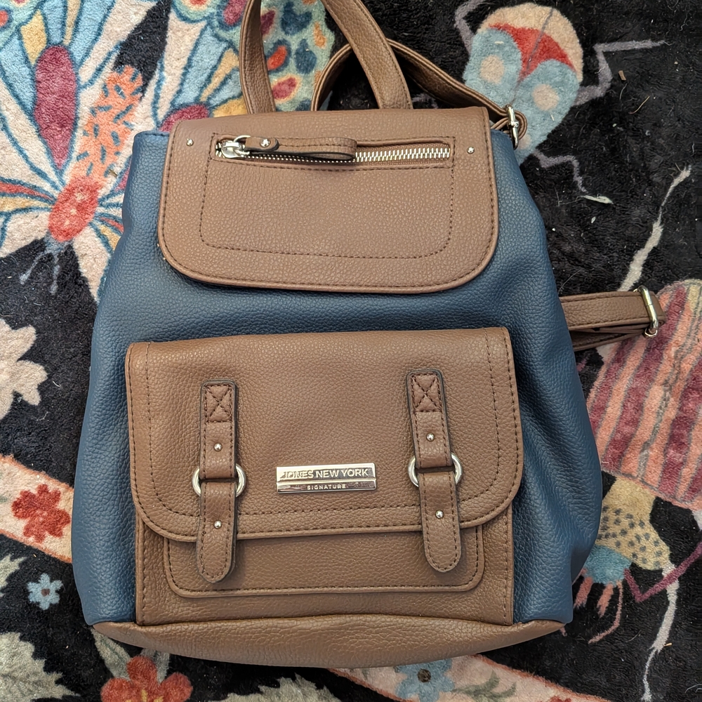 Jones New York Two-Tone Leather Backpack - Brown & Navy